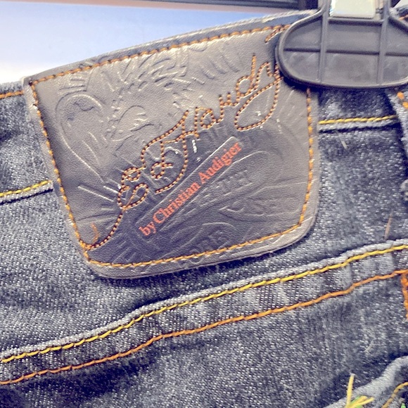 Ed Hardy Blue Jeans Embroidered with Skulls Dungarees - Picture 4 of 5